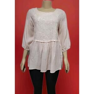 Alessia Pacini Women’s M Pure Linen Dusty Pink Tunic Blouse Shirt Embroidered #C